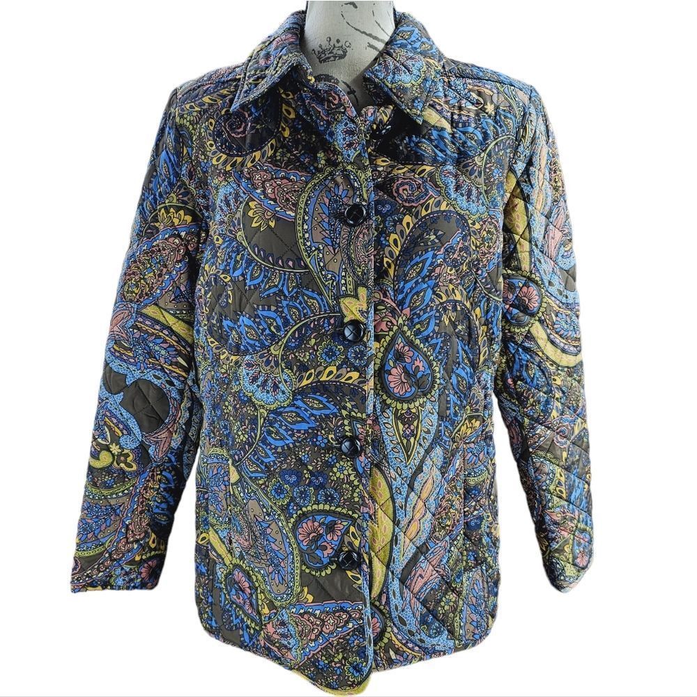 Jones New York Multicolor Button Front Collared‎ Quilted Paisley Jacket NWOT M